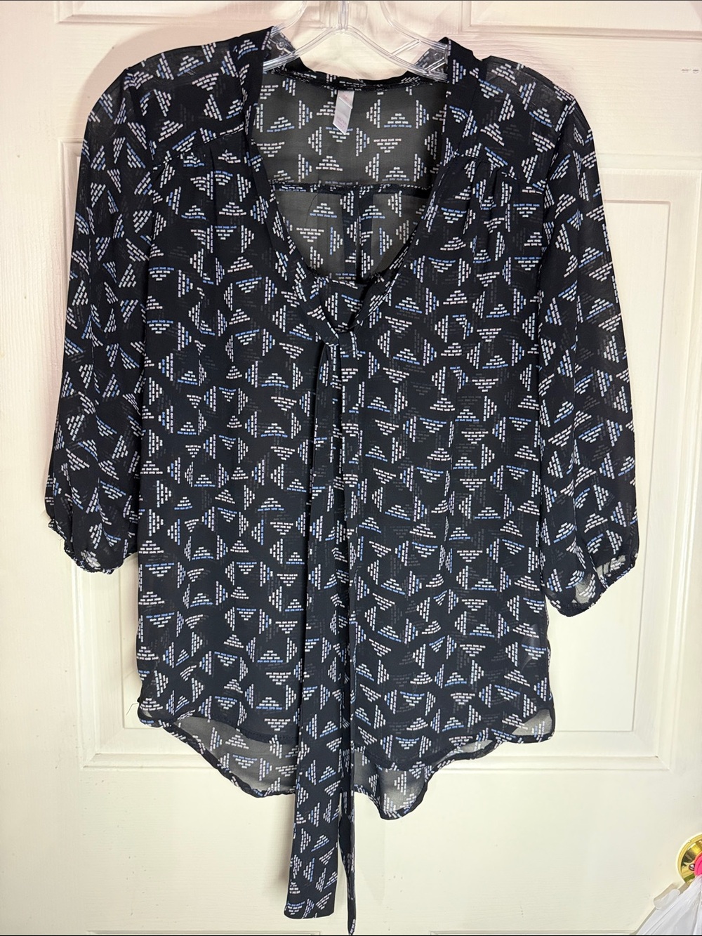 Xhilaration Navy and White Tie-Front V-Neck Blouse